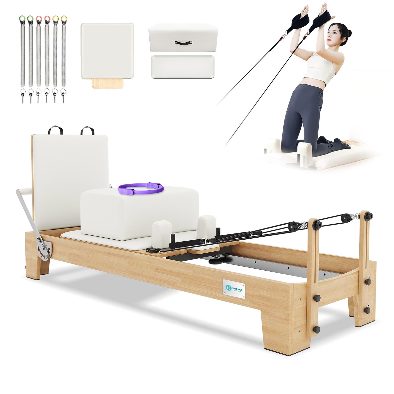 JOYRIDER Pilates Reformer, Studio Grade Pilates Equipment for Gym and Home Workout, Oak Wood Pilates Reformer Workout Machine with Reformer Accessories, Pilates Box, Jump Board