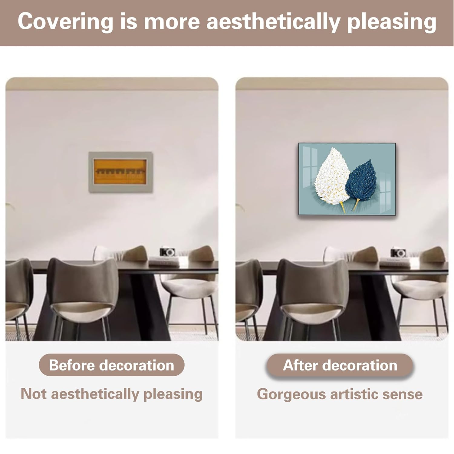 15.7 x 11.8 Inch Decorative Fuse Box Covers, Wall Mounted Horizontal Electrical Panel Cover Modern Hide Electric Meter Box Decorative Painting (Feather Pattern)