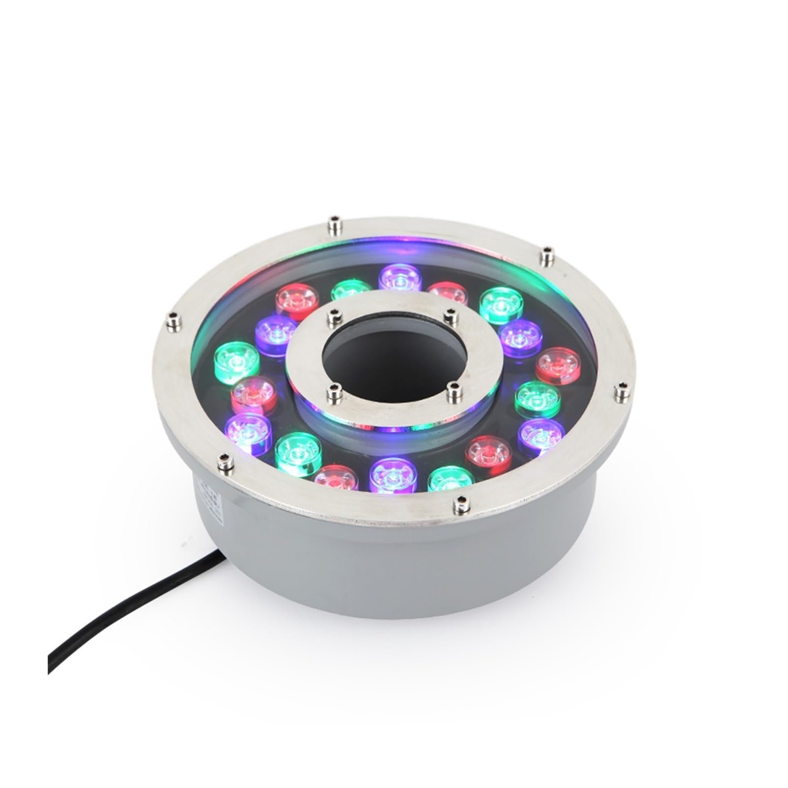 LED-Ringbrunnenlicht, Teichlandschaftsbeleuchtung IP68 wasserdichte Mittelloch-Teichbeleuchtung tauchfähig for Unterwasserbrunnenpool RGB,18W(12V)