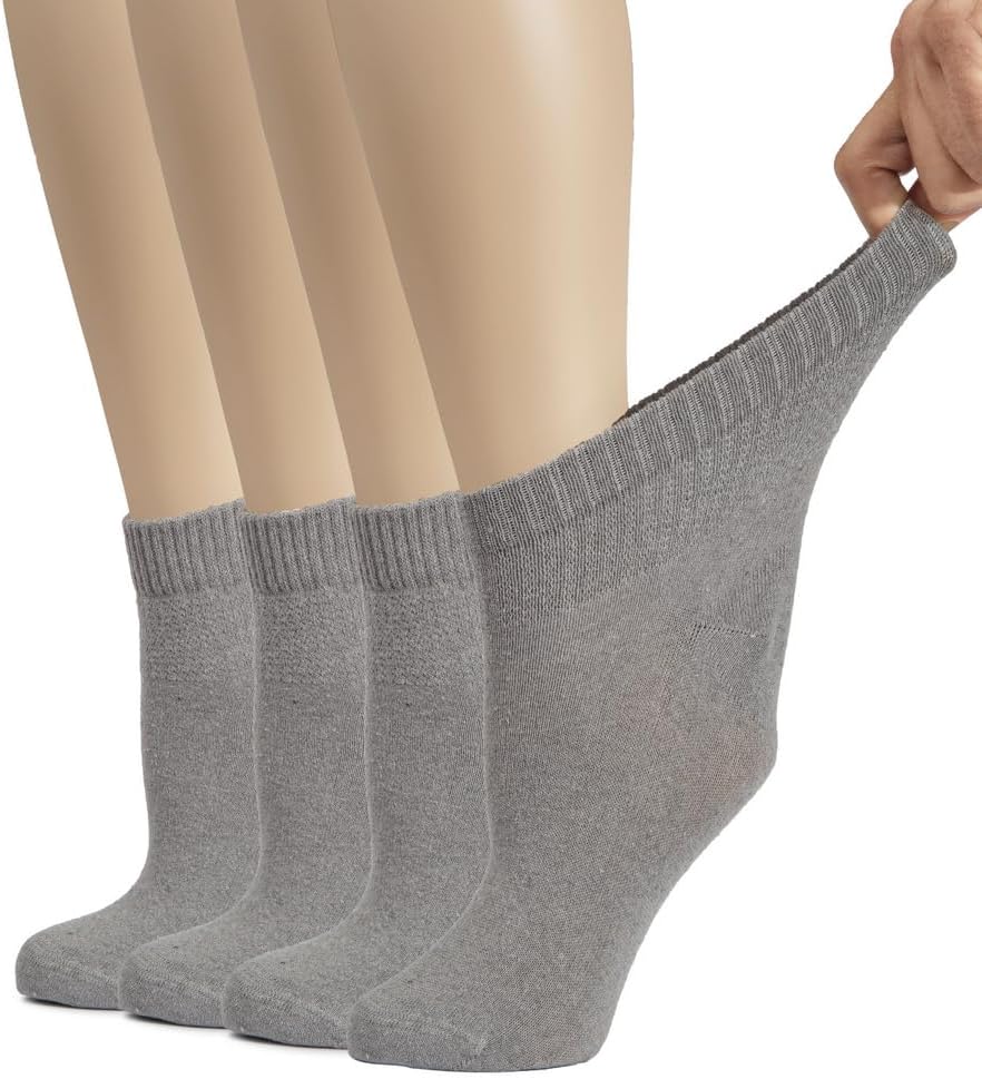 Hugh Ugoli Women's Cotton Diabetic Ankle Socks, Wide, Thin, Loose Fit and Stretchy, Seamless Toe, Non Binding Top, 4-8 Pairs