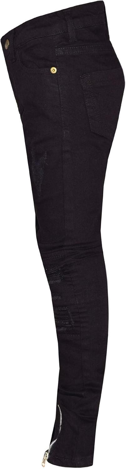Kids Girls Stretchy Jeans Designer Ripped Drape Panel Denim Pant Trouser 5-13 Yr Jet Black