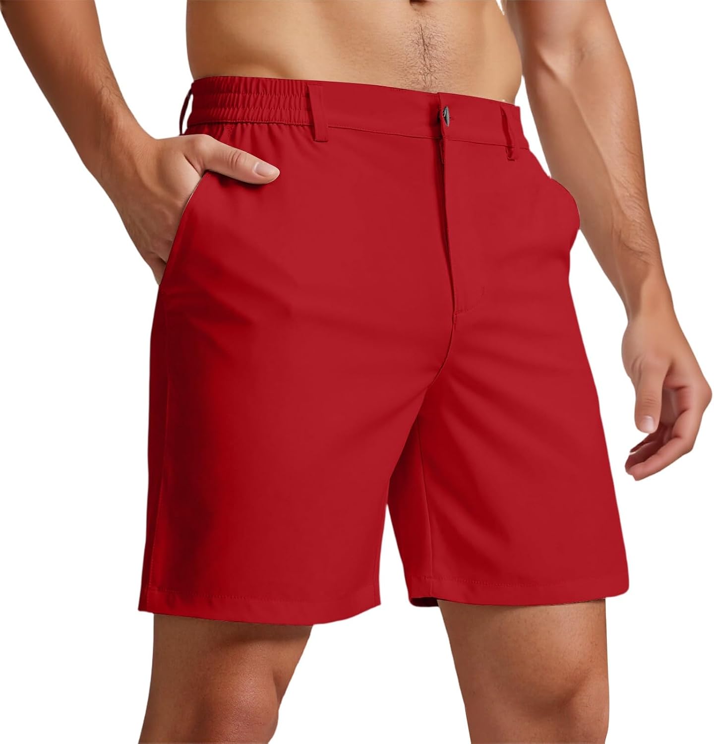 WENKOMG1 Quick Dry Shorts for Men Elastic Waist Cotton Blend Solid Color Athletic Casual Summer Golf Shorts