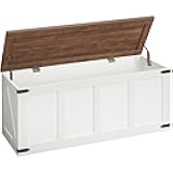 HOOBRO Storage Bench, 47.2”Toy Box Organizer with Safety Hinges, Farmhouse Wooden Storage Chest, for Hallway, Bedroom, Living Room, White and Walnut WH520CW01