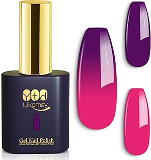 YTD Likomey Color Changing Gel Nail Polish,15ml Hot Pink To Plum Purple Mood Temperature Change Colors Thermal Ombre Salon Home Fall Winter Manicure UV Nails Varnish,WB10