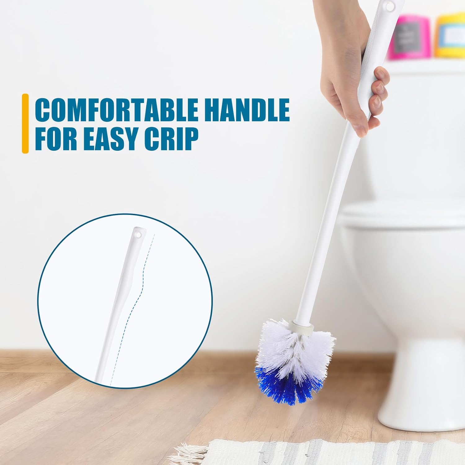 30 Pcs 18.5 Inch Toilet Bowl Cleaner Brush Bathroom Long Plastic Handled Cleaning Scrubber with Hook Hole Without Holder for Household Cleaning (Blue,White)