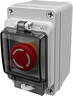 Emergency Stop Button with Box 660V 10A Waterproof for Outdoor, Emergency Shut Off Switch, E-Stop Push Button Switches Box IP67