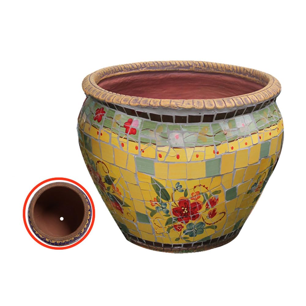 DFGHNBVC Creative Plant Pot Ceramics Outdoor Mosaic Ceramics Flower Pot Artistic Color Painting Landscape Pattern Planter Vintage Garden Patio Balcony Decor Plant Pot Hallway Corridor Plan,Yellow