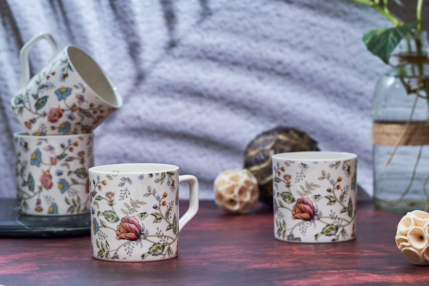 GOLDEN QUEEN'S Handcrafted Pink Shrub Tea Cups - Set of 6 | Perfect for Daily Use, Elevate Your Tea and Coffee Experience | Microwave Safe | 200 ml