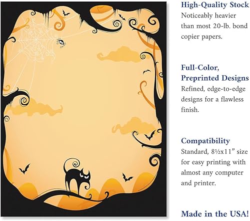 Miniatura 4 de Orange Fright Night Halloween - 25 hojas de papelería para computadora, boletín informativo, anuncio e invitación
