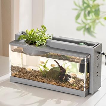BERO Micro landscape fish tank small creative filtration mute running water desktop household heating fortune attraction ornaments tropical fish with pumps-A