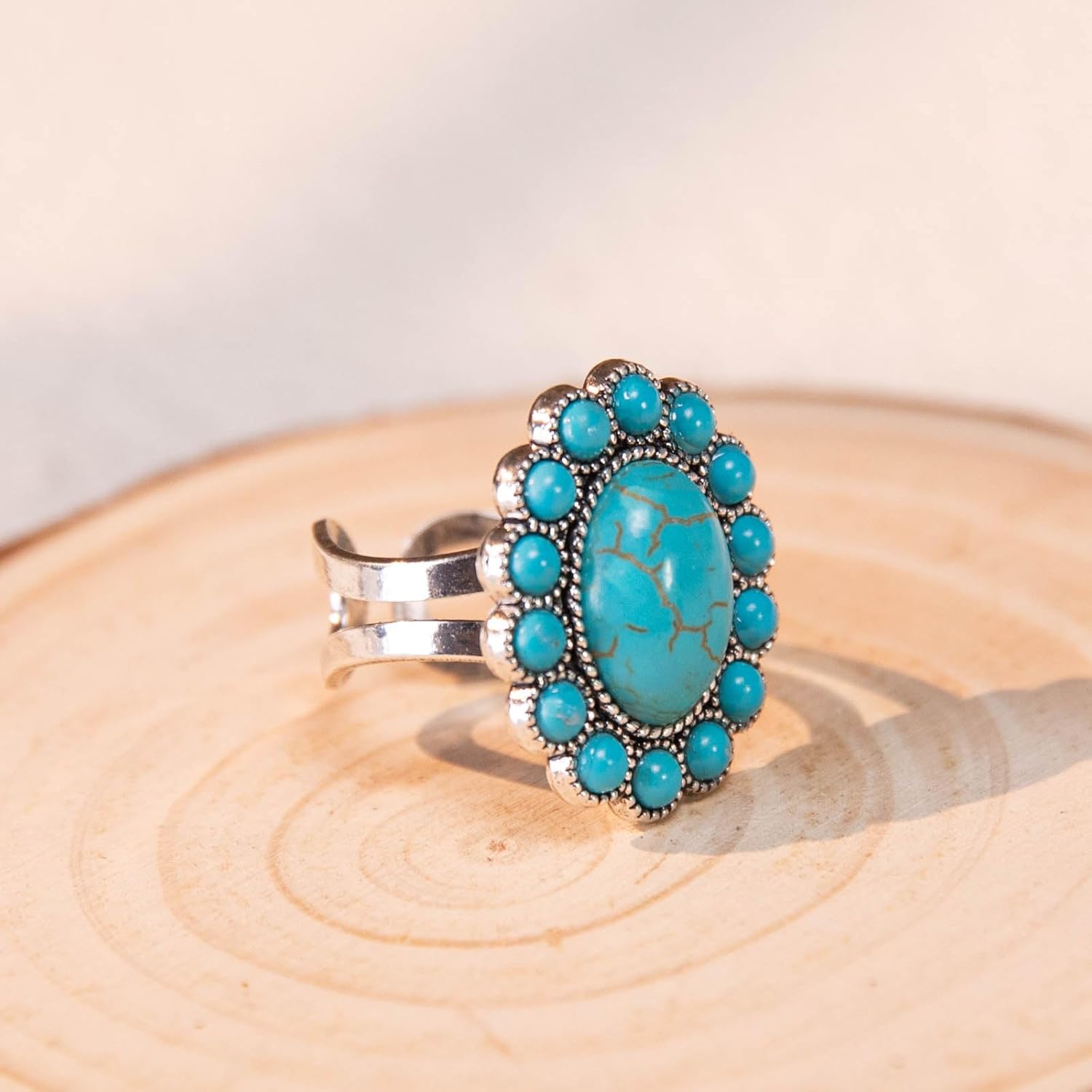 Montana West Rustic Couture's Bohemian Turquoise Cuff Ring for Women Cowgirl - Image 2