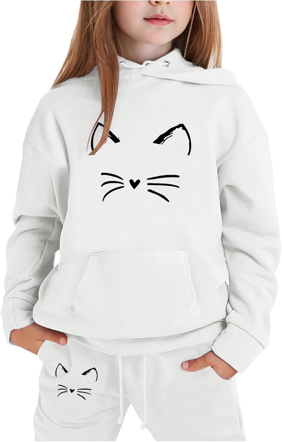 2 Piece Fall Outfits Hoodie for Girls Cartoon Casual Children Tracksuit Sets Sweatsuit Sets Long Sleeve Hooded Comfy