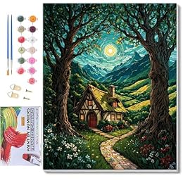 ldazao Landscape Framed Paint by Numbers Kit for Adults Beginner Moon Forest Adult Paint by Number Artist Kits On Canvas DIY Oil Painting Kits for Gift Wall Decor 9.5x12 Inch