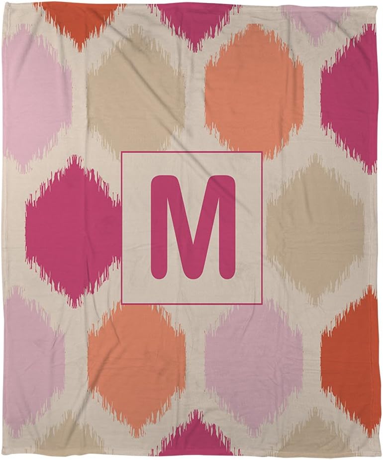 Manual Woodworkers & Weavers Coral Fleece Throw, 50 by 60-Inch, Monogrammed Letter M, Pink Batik