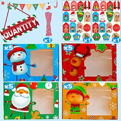 BAYLAY Christmas Cookie Boxes - 20PCS Christmas Cookie Boxes 30PCS Christmas Gifts Tags Christmas Treat Boxes Christmas Bakery Boxes with Window