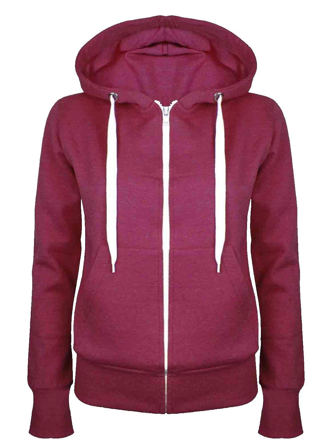 FAIRY BOUTIQUE Ladies Plain Zip Up Plus Size Hoodie Womens Hooded Top Long Sleeves Front Pockets Soft Stretchable Comfortable Hoodie (Wine UK 30-32)
