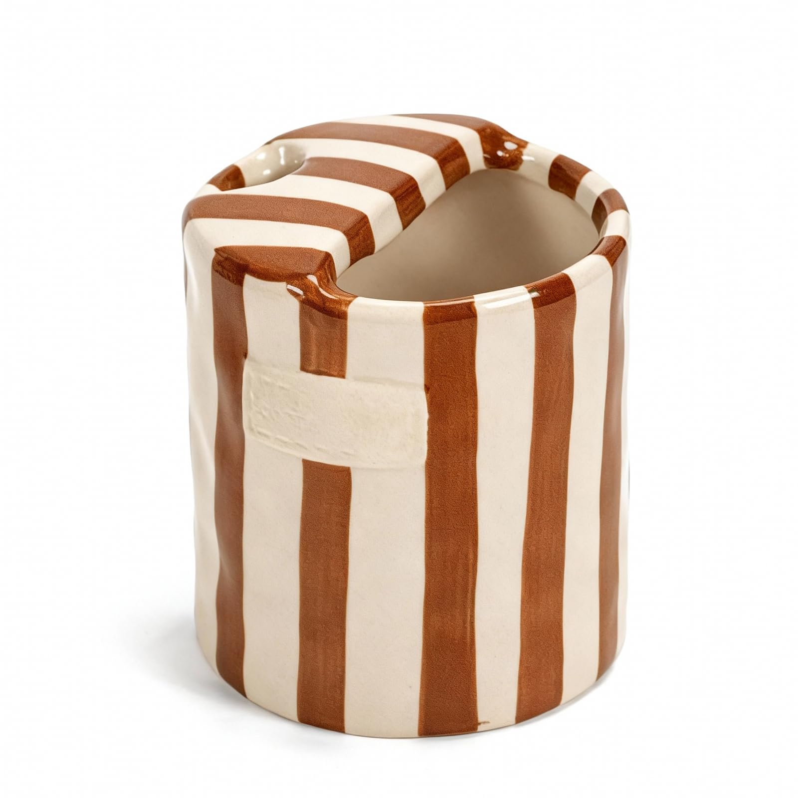 Ceramic Coffee Mug, Large Hot Chocolate Mugs 10oz Novelty Mug, Cute Pottery Tea Cup Hand-Painted Striped Art Double-Enjoy Multiple Use for Kitchen, Office(Brown)