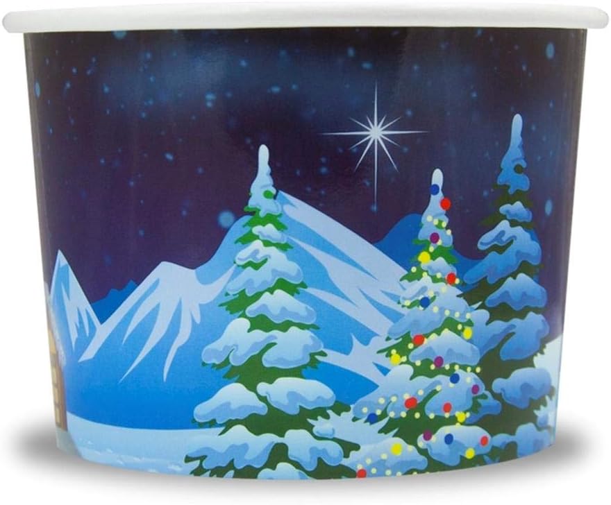 Creative Product [50 Count] Santa Claus is Coming to Town Paper Ice Cream Cups - 8 oz Perfect For Christmas - Many Sizes! Frozen Dessert Supplies