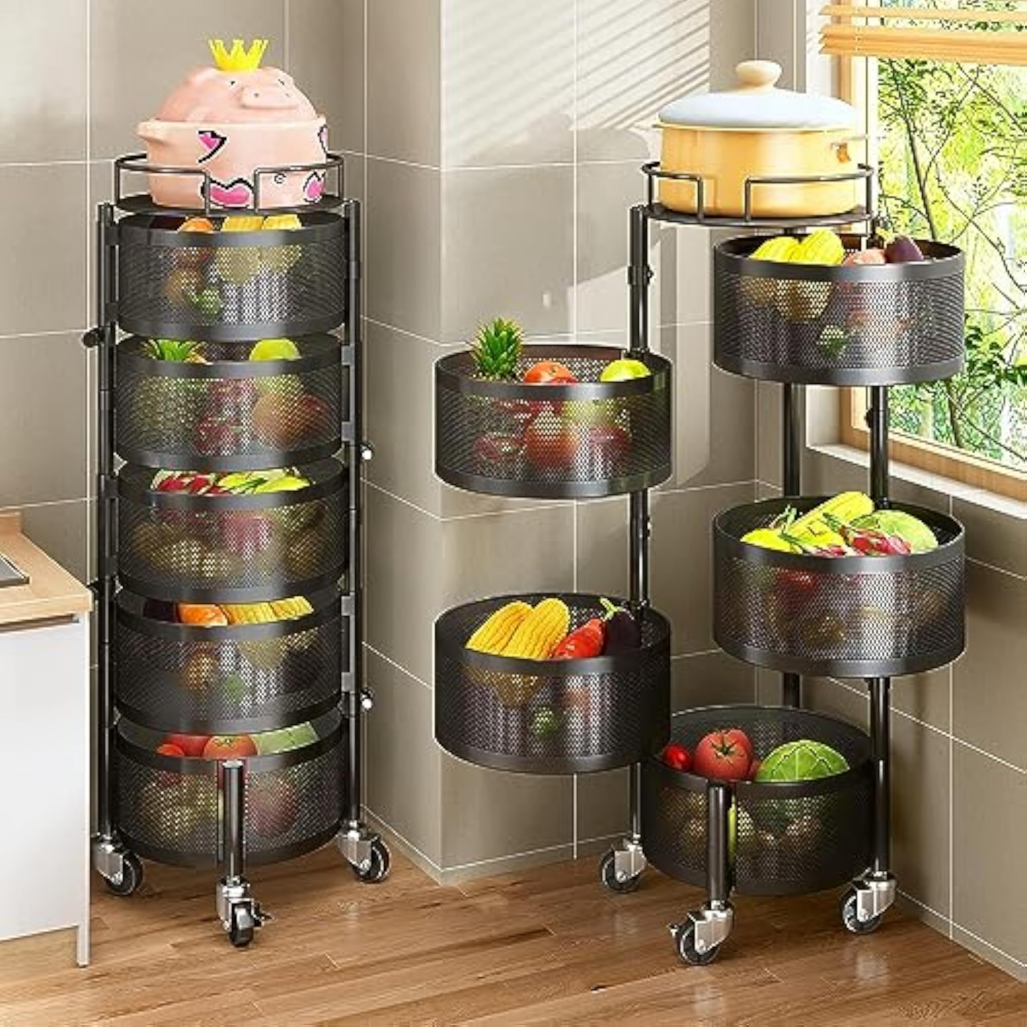 Metal Kitchen Rotating Trolley Portable Storage Rack