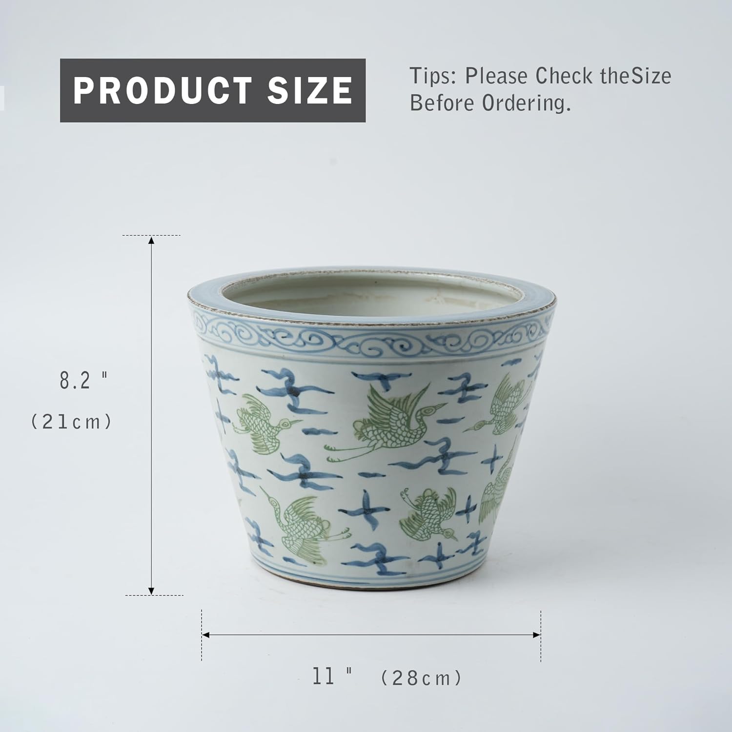 Ceramic Planter 10.24 Inch Large Plants Pot - VintageHand-Painted Blue and White Pattern Home Decoration,Ceramic Flower Pot Indoor & Outdoor Flower Pots (Blue and Green)