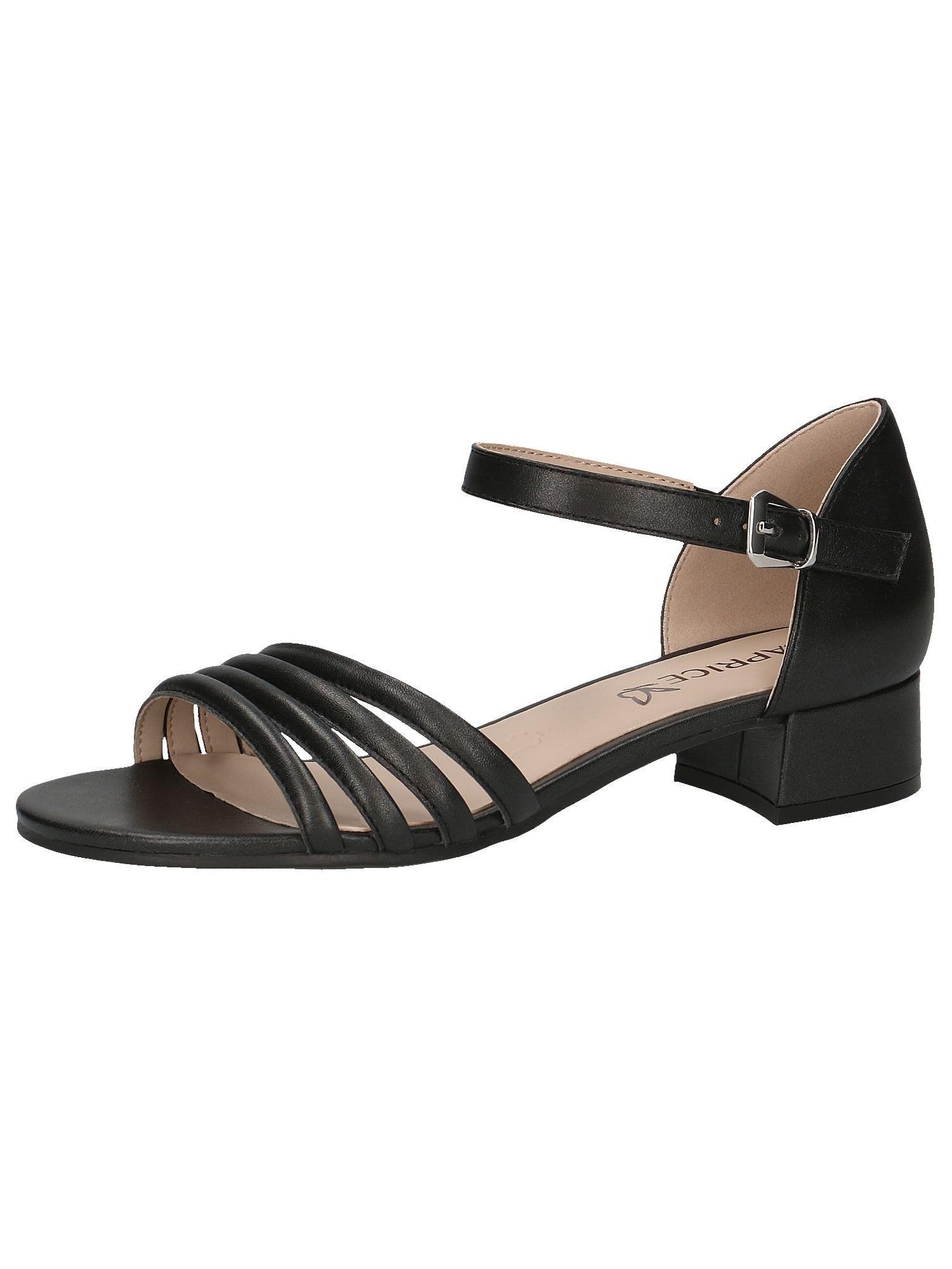 CAPRICE Women's heeled leather sandals with strap, Black (Black Perlato), 6.5 UK