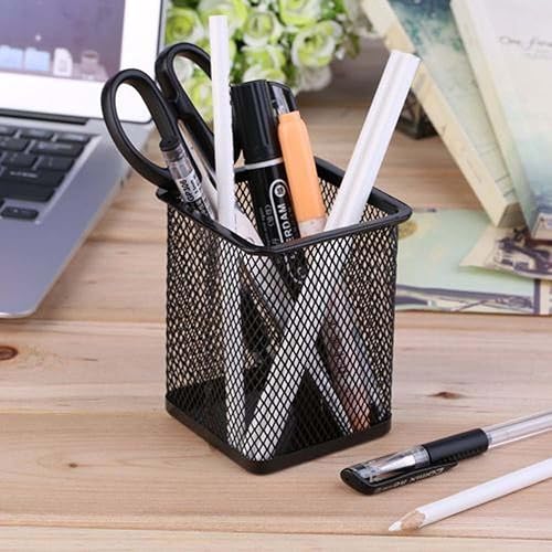 Miniatura 5 de EORTA Paquete de 3 soportes cuadrados para lápices, soportes para lápices, malla de metal negro, organizador de papelería para escritorio
