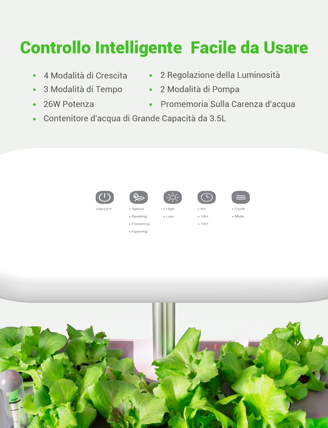Serra Idroponica 12 baccelli Smart Garden con Luce di Crescita a LED, Kit di Germinazione delle Piante con Timer Automatico, Sistema di Giardino Interno Intelligente, Regali di Giardinaggio