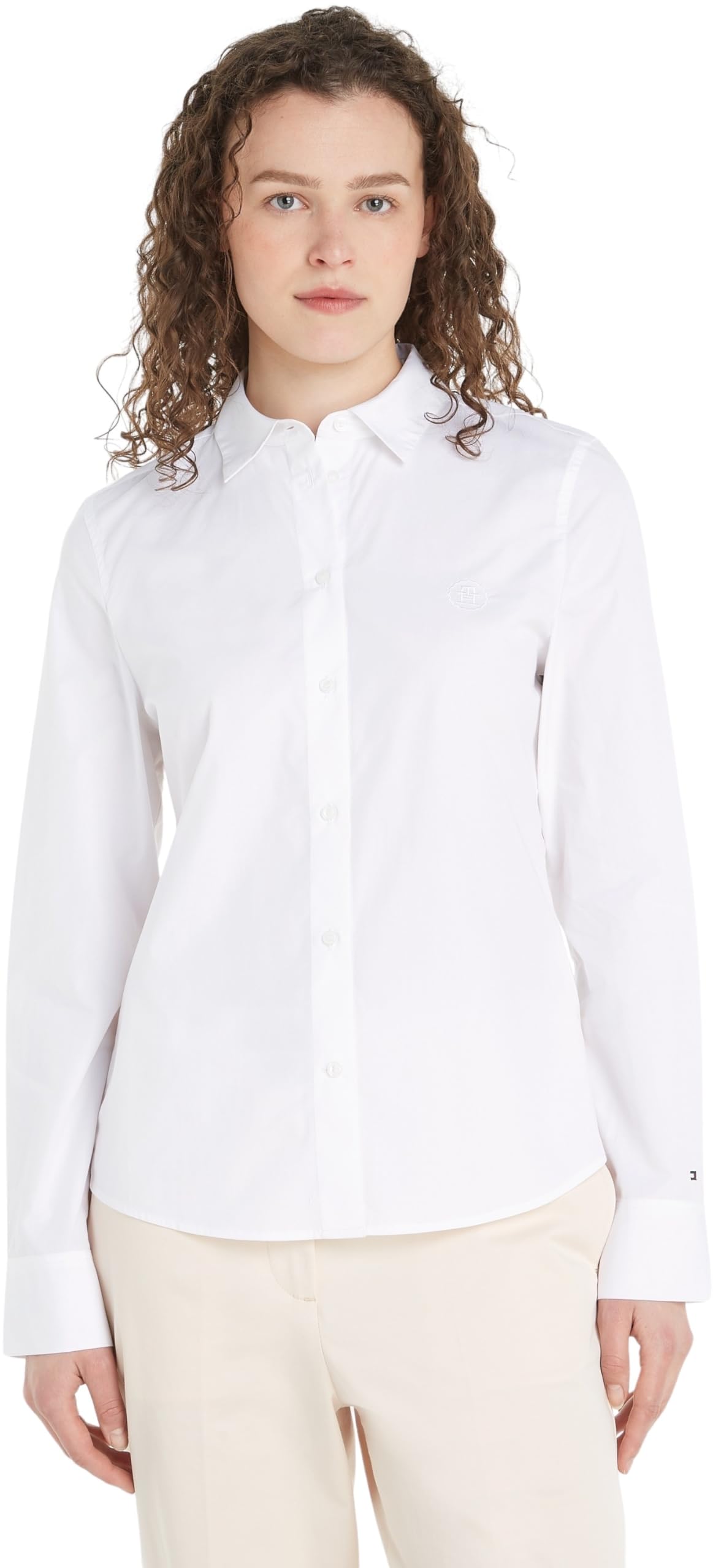 Tommy Hilfiger Women's Regular Fit Cotton Shirt, White (Th Optic White), 4