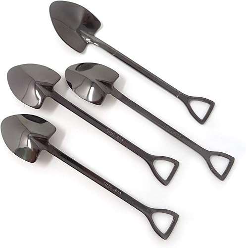 Miniatura 10 de Honbay 4 cucharas de postre de helado de café con forma de pala de acero inoxidable para el hogar y fiesta (dorado)