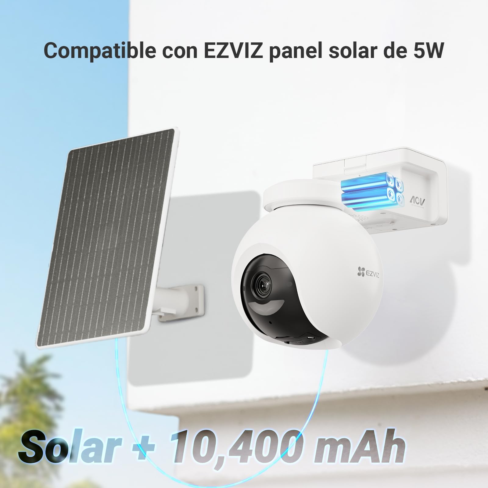 EZVIZ 4K Cámara Vigilancia WiFi Exterior Bateria con Solar,AOV 2.0 360° Cámara Inalámbrica 10400mAh,Audio Bidireccional,Detección de Personas/Vehículos,Visión Nocturna a Color,CB8 Pro Kit