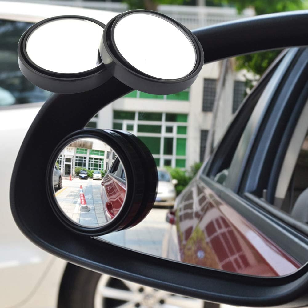 Ampper 2" Round Blind Spot Mirror, 360 Degree Adjustabe HD Glass and ABS Housing Convex Round Stick-On Mirror for Car (Black, Pack of 2)