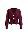 Cardigan Sweater for Women Knitted Long Sleeve V Neck Trendy Open Front Sweaters with Gold Buttons