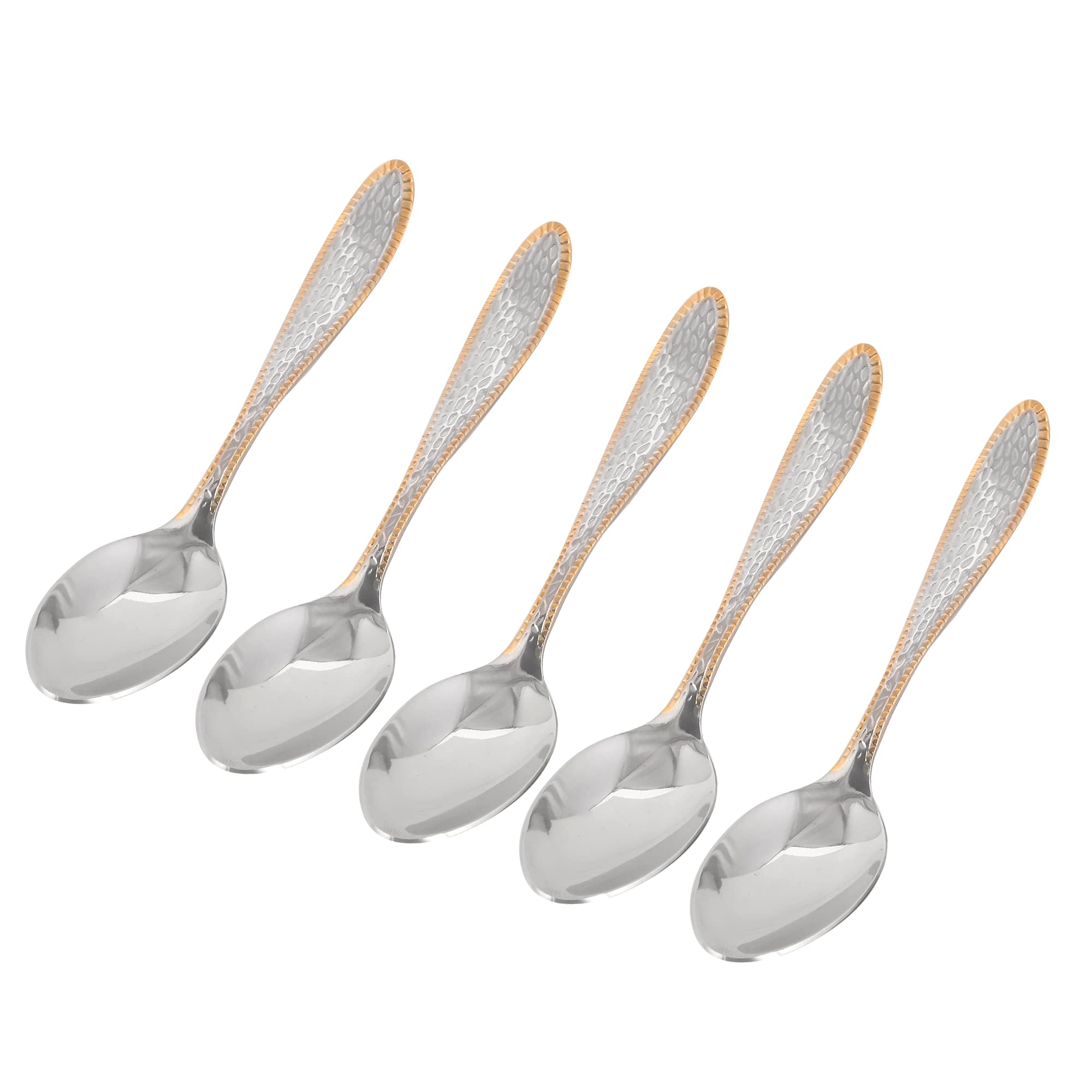 HAINE Stainless Steel Gold Bordered Textured Spoons Set of 6 (18cm) 4