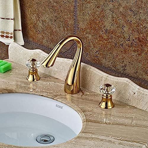 Robinet de lavabo doré 3 trous YRYRYW mélangeur de salle de bain retro