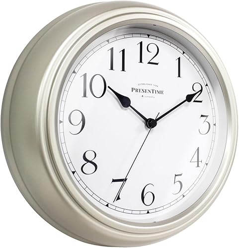Presentime & Co Chic Home Collection - Reloj Molly de 10 pulgadas, silencioso, sin ticks, color plateado. Reloj de pared decorativo moderno para