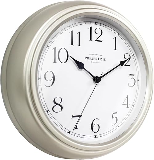 Presentime & Co Chic Home Collection 10 Molly Clock, Silent No Ticking, Silver Color. Modern