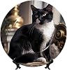 PHAYAH Black and White Cats Pattern Bone China Decorative Plate 8in with Display Stand Dinner Plates for Home Study and Entryway Office Decor
