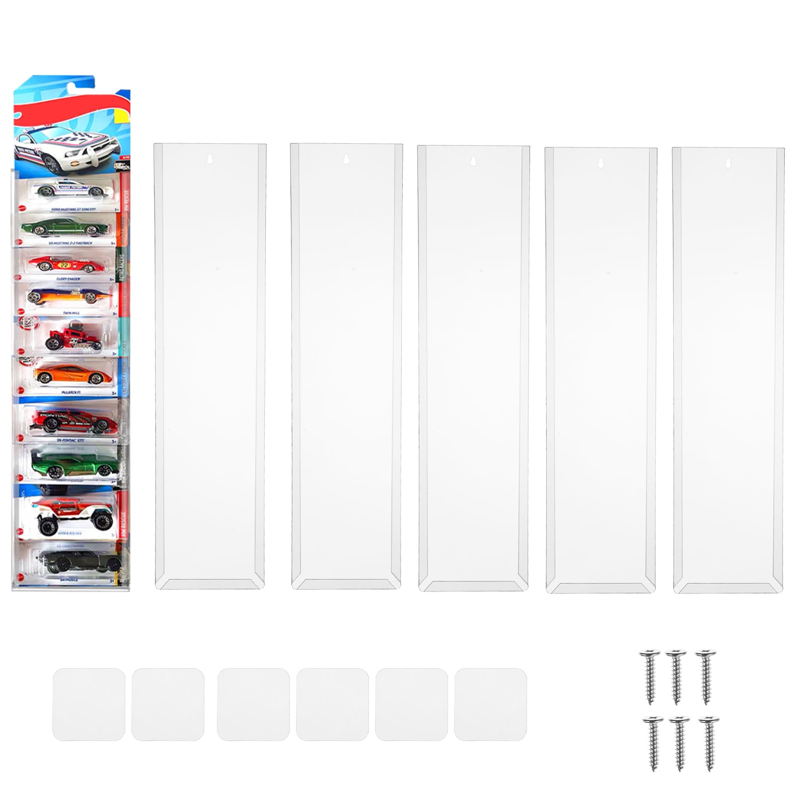 6 Pack Clear Display Case for Packaged Model Cars,Model Car Display Cases Wall Mount-Holds up to 120 Cars,Toy Car Storage Organizer Compatible with Hot Wheels,Clear Model Car Display Case(16.7 x 4.4)