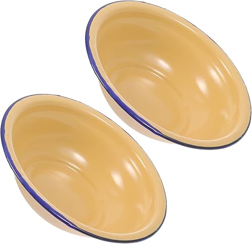 Miniatura 3 de Hemoton Cuencos esmaltados de 2 piezas de cuencos esmaltados vintage, cuenco de mezcla de esmalte grueso, platos de sopa redondos, cuenco de sopa