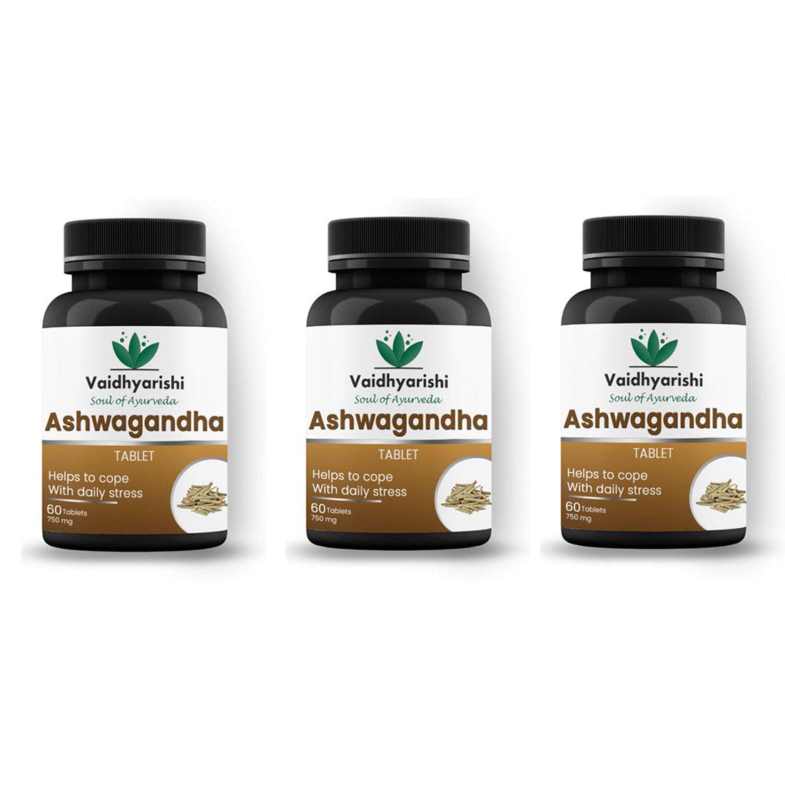 Vaidhyarishi Ashwagandha Tablet Immunity Booster 100% Natural Tablets - 750mg Tab - Pack of 3