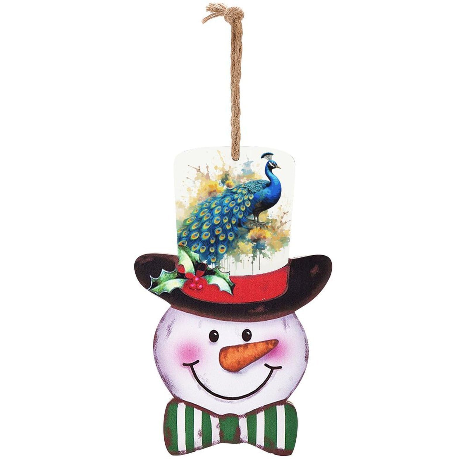 Peacock Watercolor Painting Snowman Decor Christmas Snowmans Hanging Decors Wooden Exquisite Holiday Decoration Sign for Home Window Wall Farmhouse Indoor Outdoo