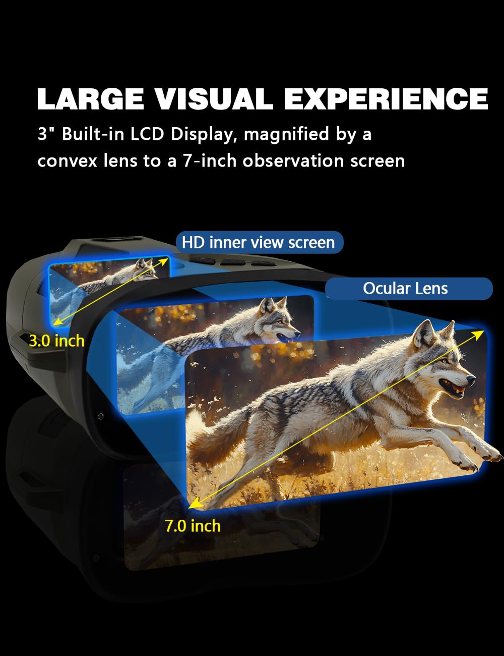 Tosuny Lunettes de Vision Nocturne – Jumelles de Vision Nocturne 4K 48 MP avec Caméra, écran Couleur 3", Zoom Numérique 8X, Batterie 4000 MAh, Vis 1/4", pour L'observation des Oiseaux,