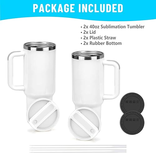 Miniatura 2 de Stanley Dupe - Paquete de 2 vasos de sublimación de 40 onzas con asa y tapa de pajita, vaso de sublimación de 40 onzas con mango extraíble, vaso de