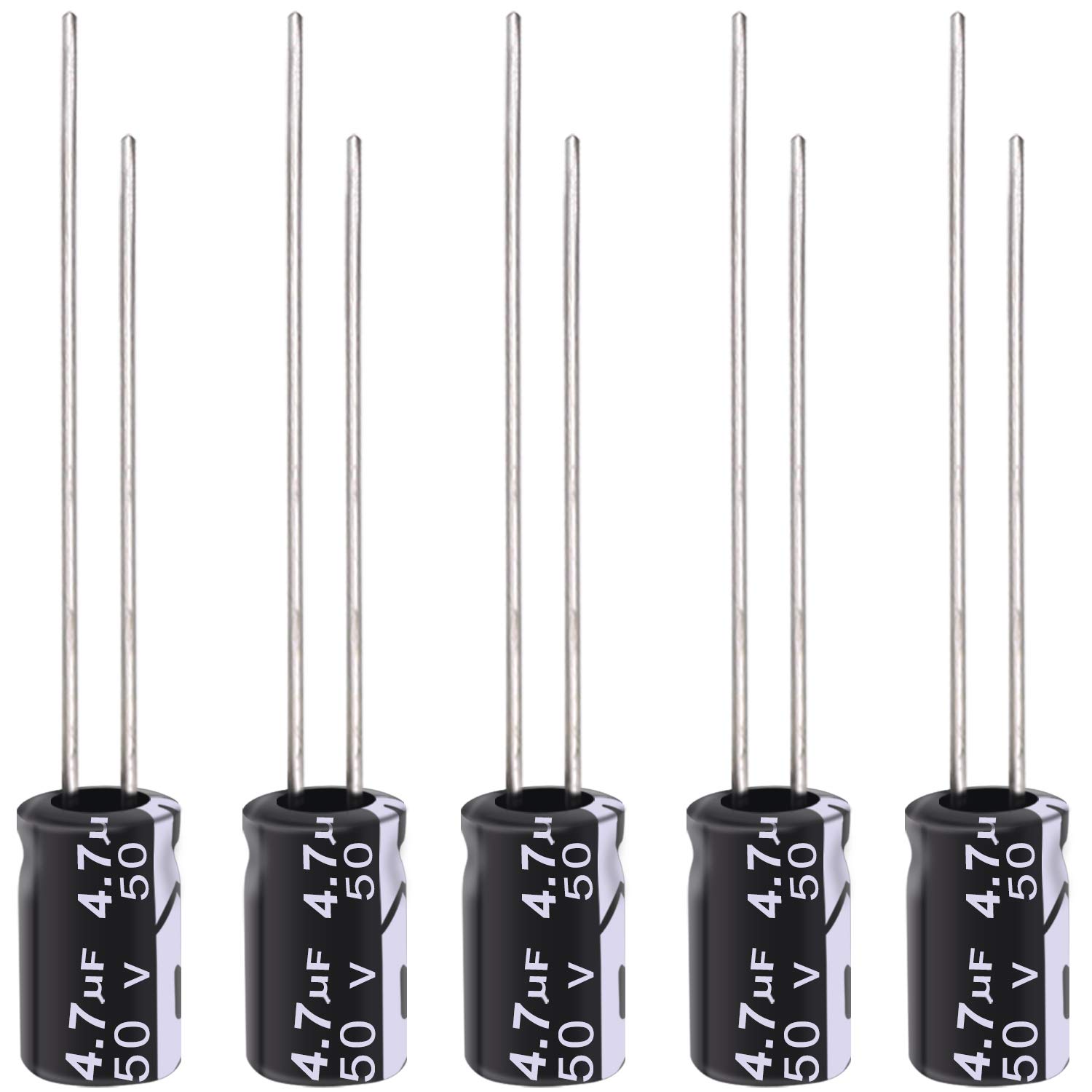 Tnisesm 20Pcs Electrolytic Capacitor 4.7uF with Aluminum Radial Leads 4.7UF-50V-4X7