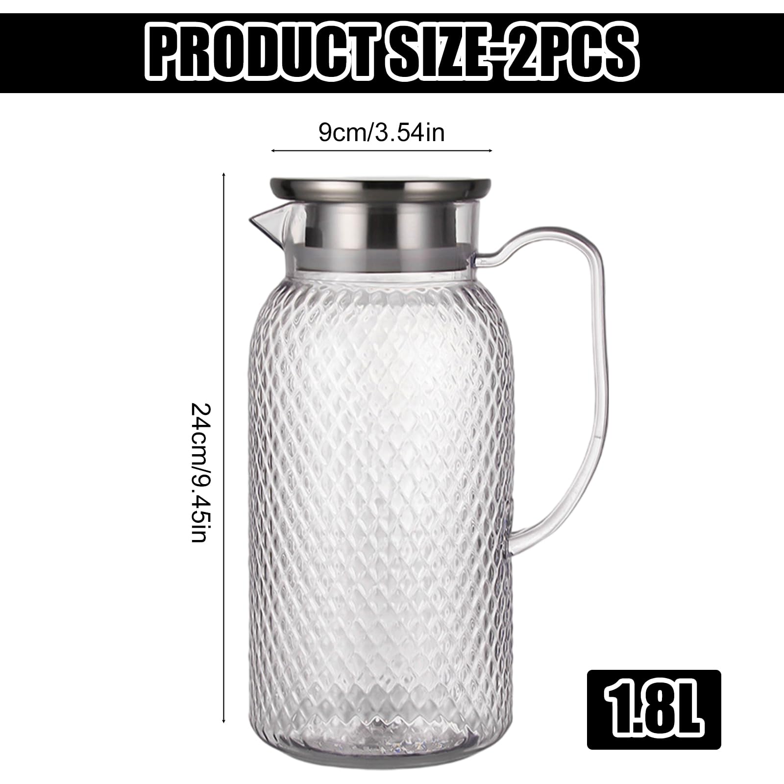 2 caraffa per succo da 1,8 l, in plastica con coperchio, infrangibile, resistente alle alte temperature, per frigorifero, latte, caffè, limonata