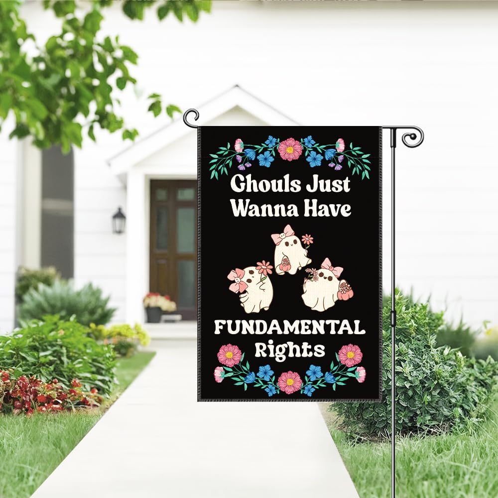 Ghouls Just Wanna Have Fundamental Rights Garden Flag, Funny Spooky Season Halloween Yard Sign for Outside, Cute Ghost Fall Halloween Outdoor Decor, Feminist Reproductive Womens Rights Banner - Image 4