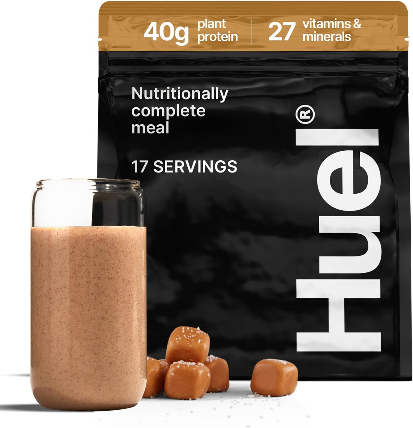Huel Black Edition | Salted Caramel 40g Vegan Protein Powder | Nutritionally Complete Meal Replacement | 27 Vitamins and Minerals, Gluten Free | 17 Servings