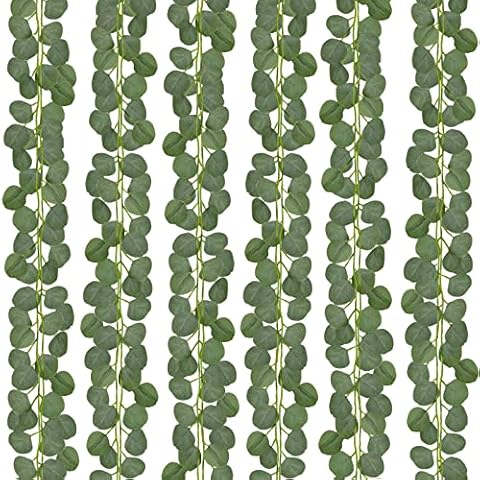 CQURE 12 Pcs Artificial Eucalyptus Garland Greenery Christmas Table Garland Eucalyptus Leaves Garland Wreath Vines for Wedding Party Table Runner Backdrop Arch Wall Room Decor Cover