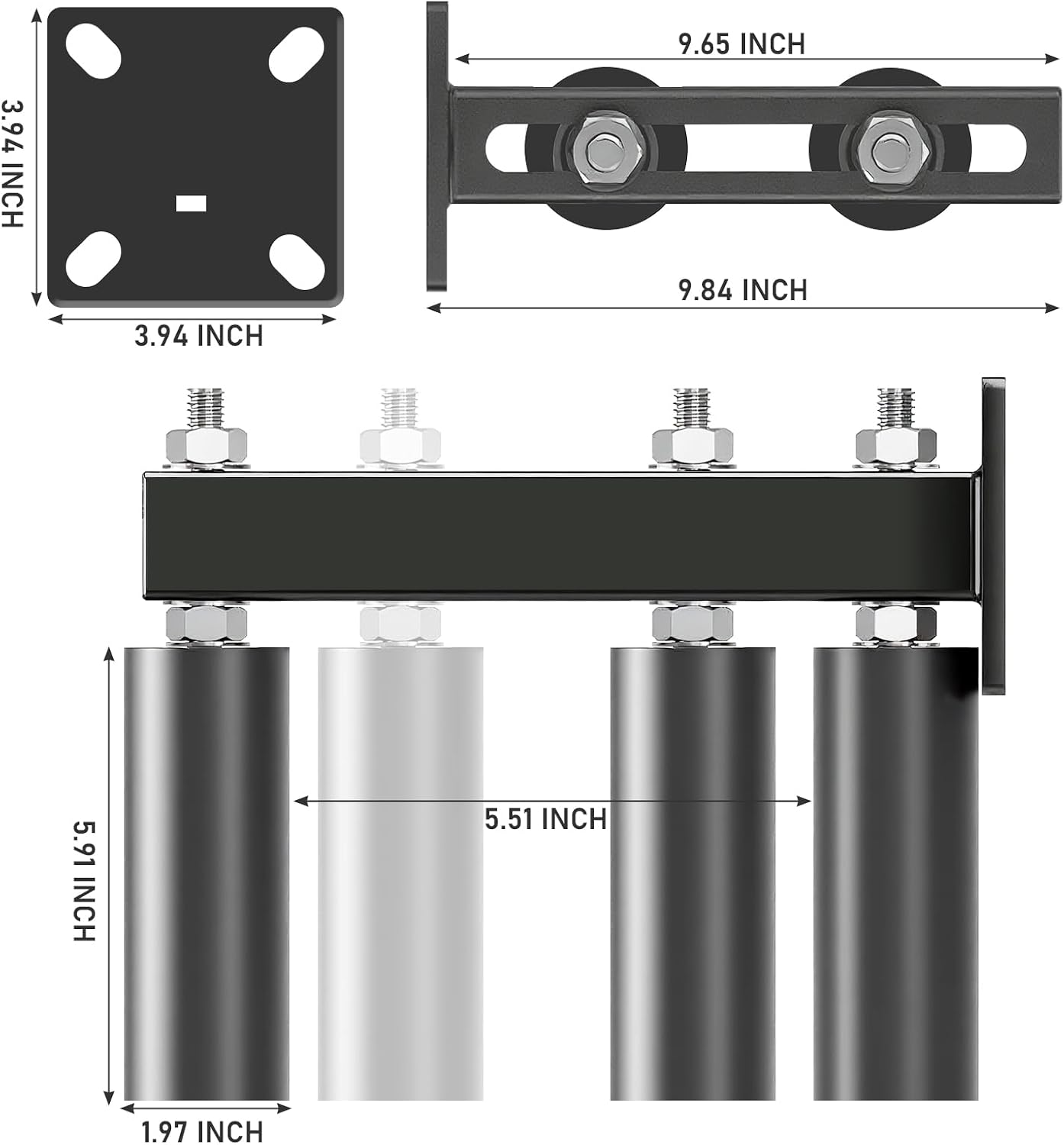 6" Slide Gate Guide Roller | Range 5.5in | Adjustable UHMW Hard Nylon Guider | Black 1.0