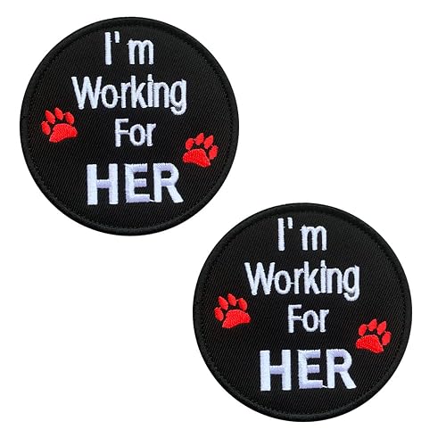 Parche divertido con texto en inglés "I Am Working for Her Service" bordado, con cierre de velcro para guías